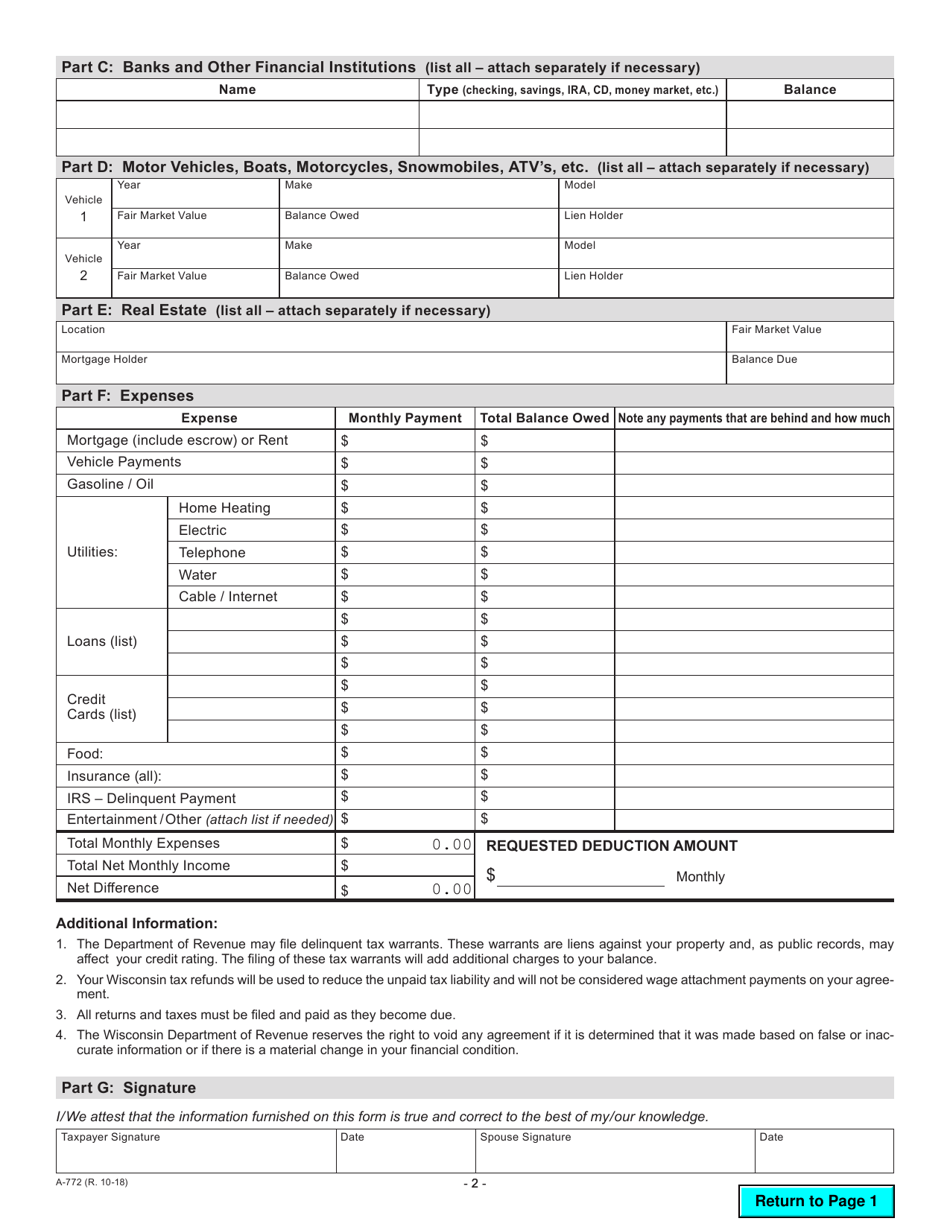 Form A-772 - Fill Out, Sign Online and Download Fillable PDF, Wisconsin ...