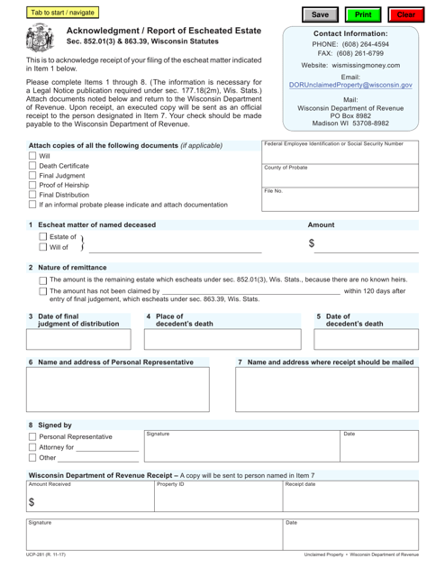 Form UCP-281  Printable Pdf