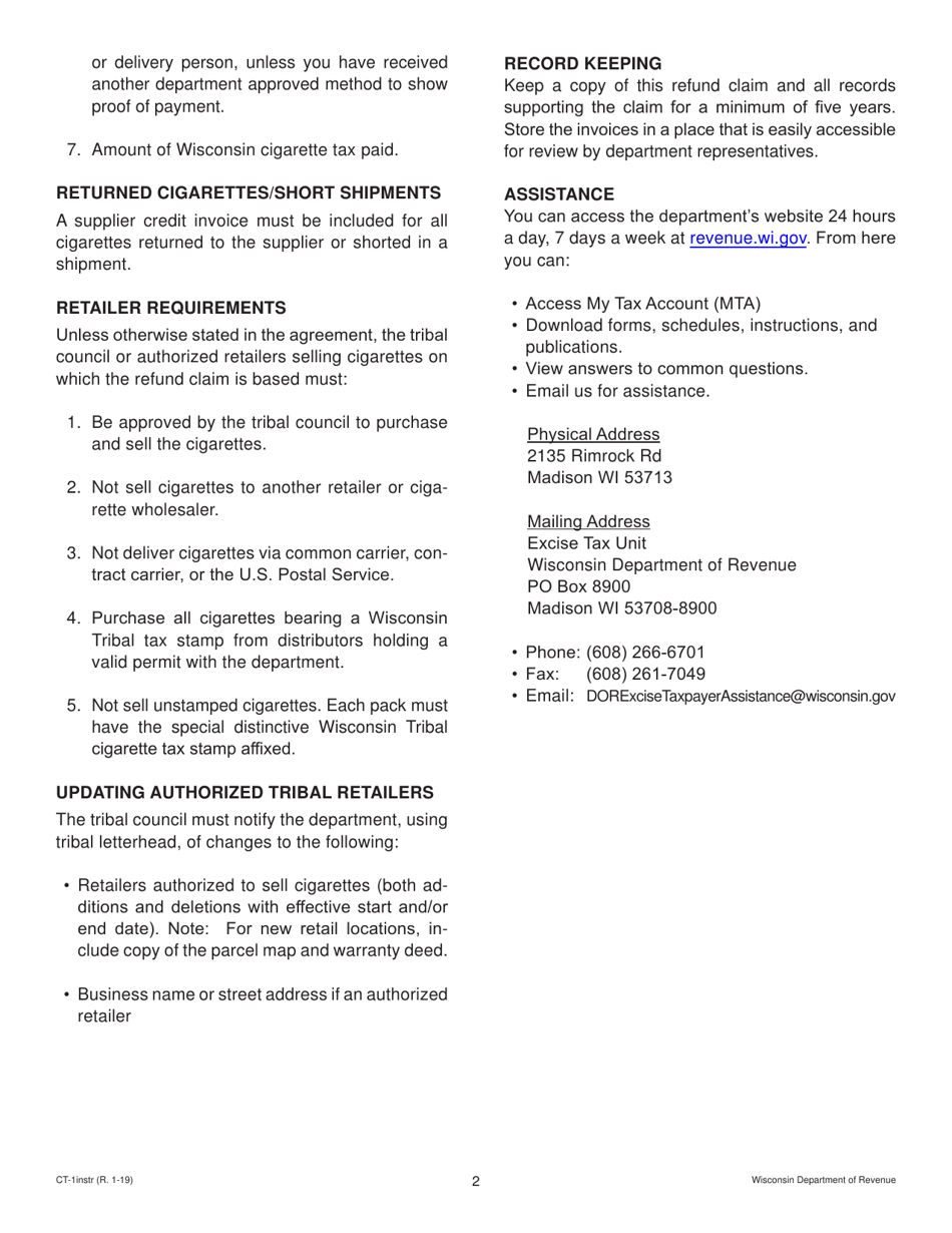 Form CT-001 Native American Tribes Claim for Wisconsin Cigarette Tax Refund - Wisconsin, Page 2