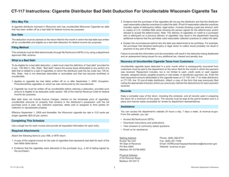 Document preview: Form CT-117 Cigarette Distributor Bad Debt Deduction for Uncollectible Wisconsin Cigarette Tax - Wisconsin