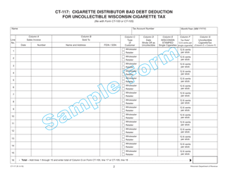 Form CT-117 Cigarette Distributor Bad Debt Deduction for Uncollectible Wisconsin Cigarette Tax - Wisconsin, Page 2