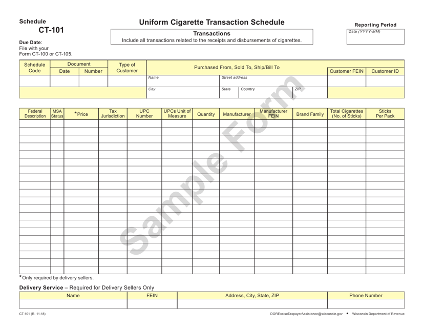 Form CT-101 Uniform Cigarette Transaction Schedule - Wisconsin