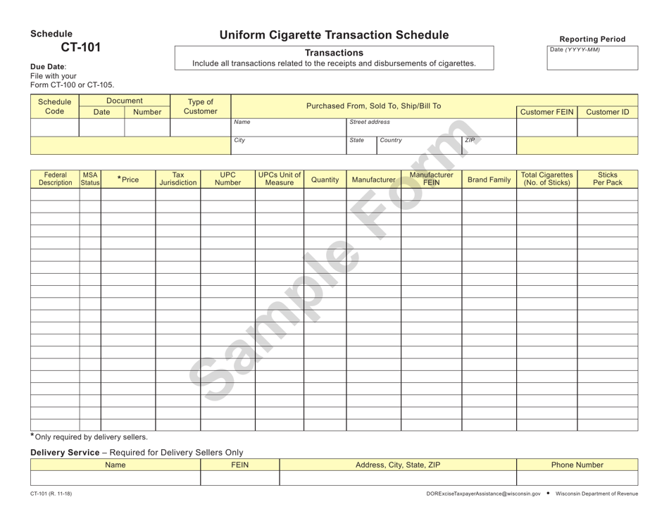 Form CT-101 Uniform Cigarette Transaction Schedule - Wisconsin, Page 1