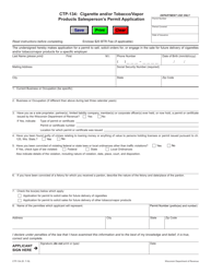 Document preview: Form CTP-134 Cigarette and/or Tobacco/Vapor Products Salesperson's Permit Application - Wisconsin