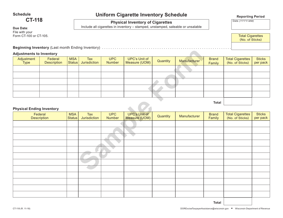 Schedule CT-118 Uniform Cigarette Inventory Schedule - Wisconsin, Page 1