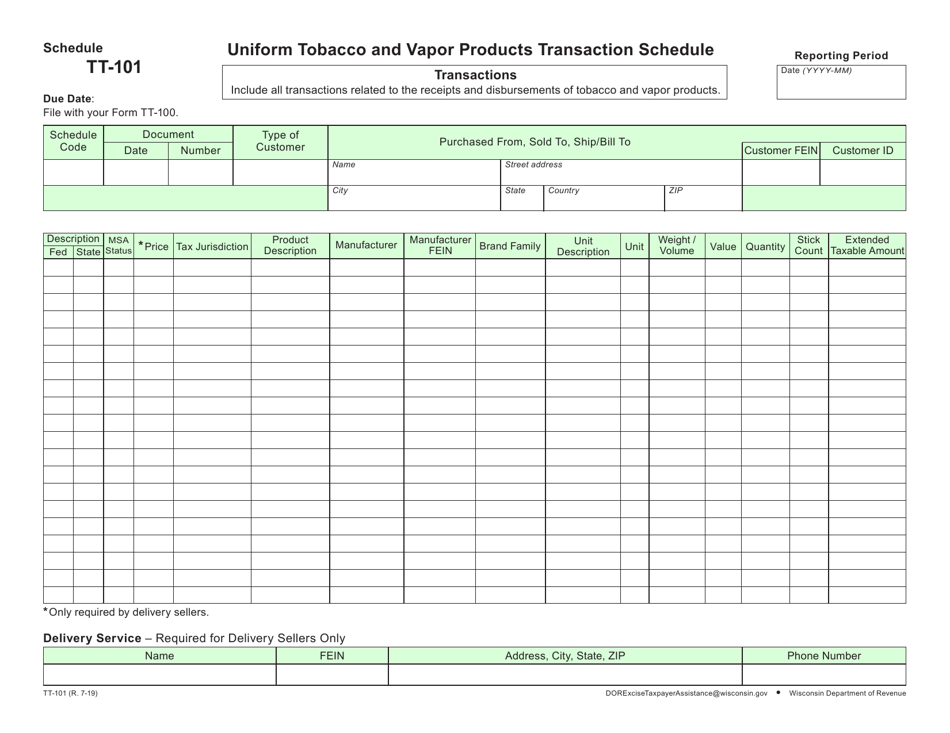 Schedule TT-101 Uniform Tobacco and Vapor Products Transaction Schedule - Wisconsin, Page 1