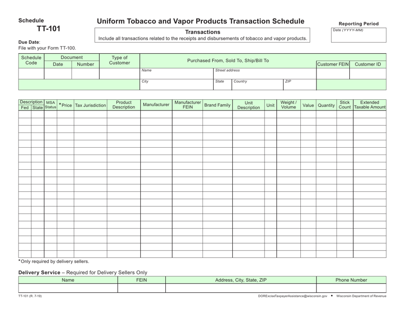 Schedule TT-101 Uniform Tobacco and Vapor Products Transaction Schedule - Wisconsin