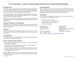Document preview: Form TT-115 Tobacco Products Sales to/Returns From Authorized Tribal Retailers - Wisconsin