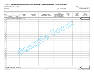 Form TT-115 Tobacco Products Sales to/Returns From Authorized Tribal Retailers - Wisconsin, Page 2