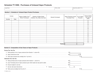 Document preview: Schedule TT-109S Purchases of Untaxed Vapor Products - Wisconsin