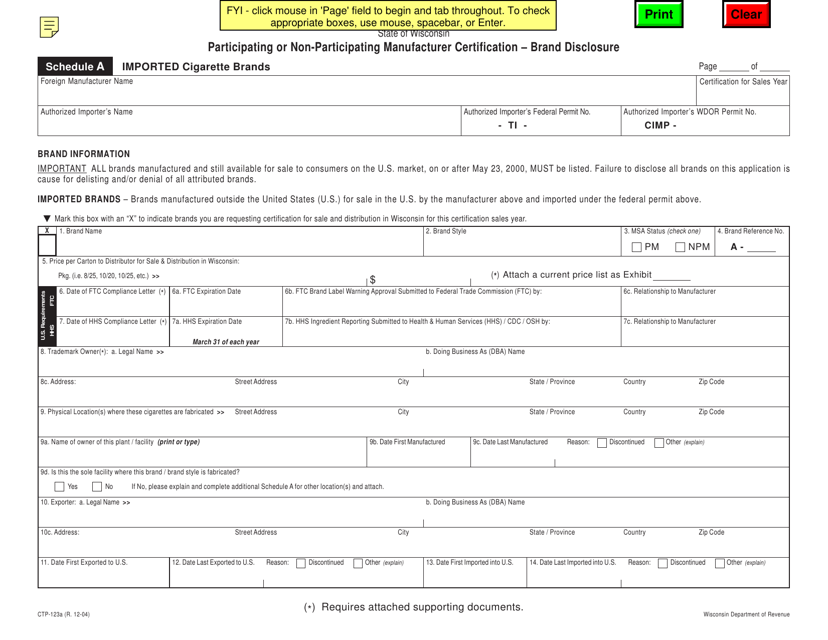 Form CTP-123A Schedule A  Printable Pdf