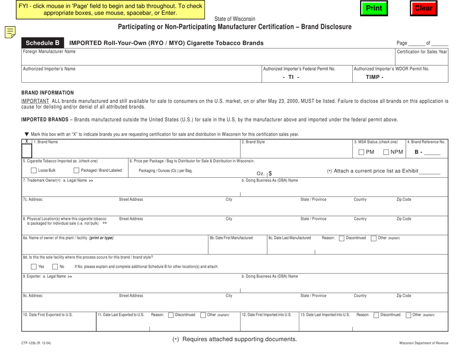 Form CTP-123B Schedule B - Fill Out, Sign Online and Download Fillable ...