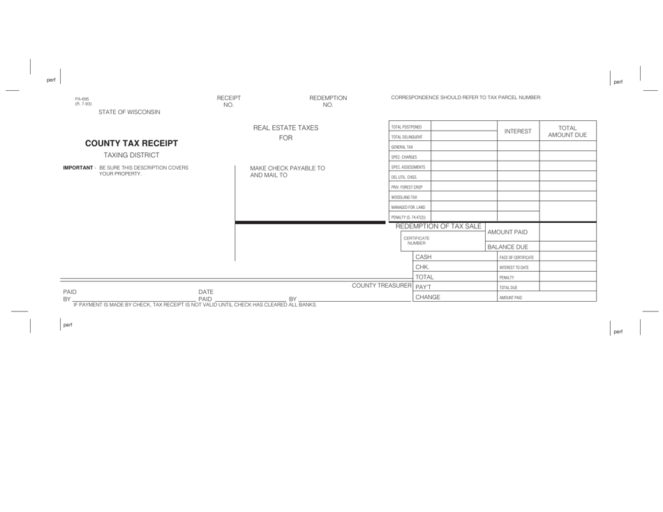 Form PA-695 County Tax Receipt - Wisconsin, Page 1