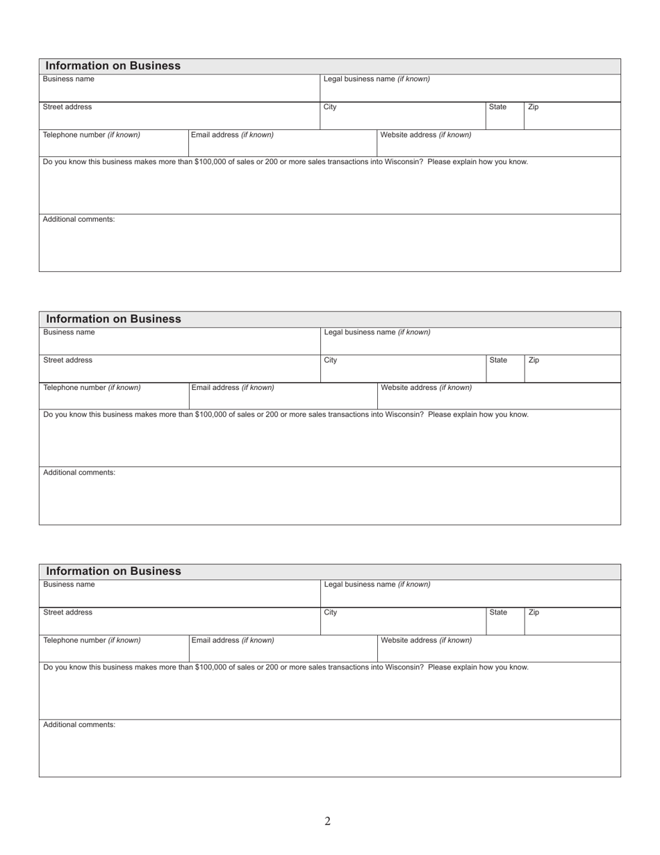 Form P-627 Wisconsin Remote Seller Referral Form - Wisconsin, Page 2