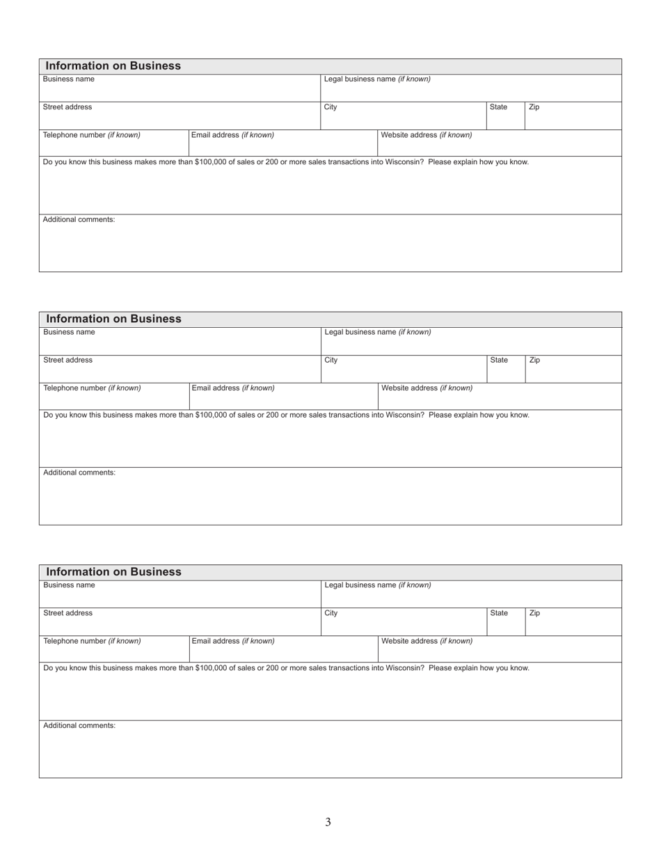 Form P-627 Wisconsin Remote Seller Referral Form - Wisconsin, Page 3
