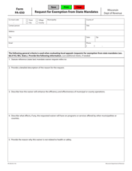 Document preview: Form PA-050 Request for Exemption From State Mandates - Wisconsin