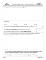 Form PA-050 Request for Exemption From State Mandates - Wisconsin, Page 2