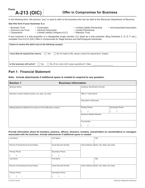 Form A-213 Offer in Compromise for Business - Wisconsin