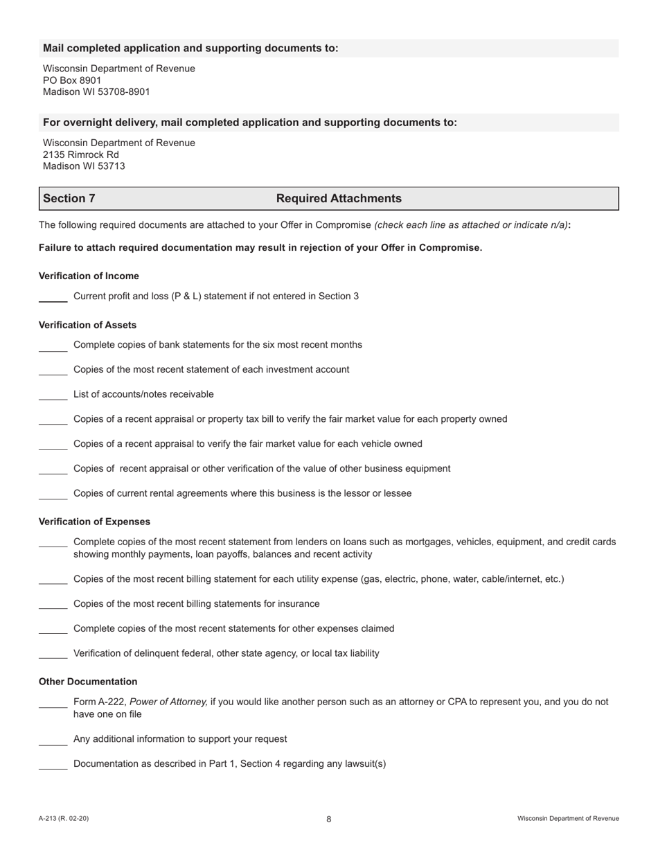 Form A-213 Offer in Compromise for Business - Wisconsin, Page 8