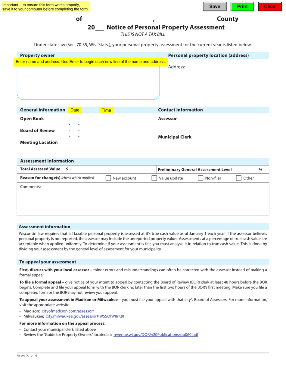 Form PR299 Fill Out, Sign Online and Download Fillable PDF