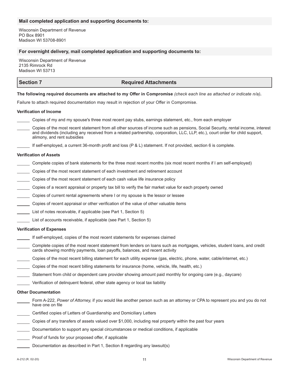 Form A-212 Offer in Compromise for Wage Earners and Self-employed Individuals - Wisconsin, Page 11