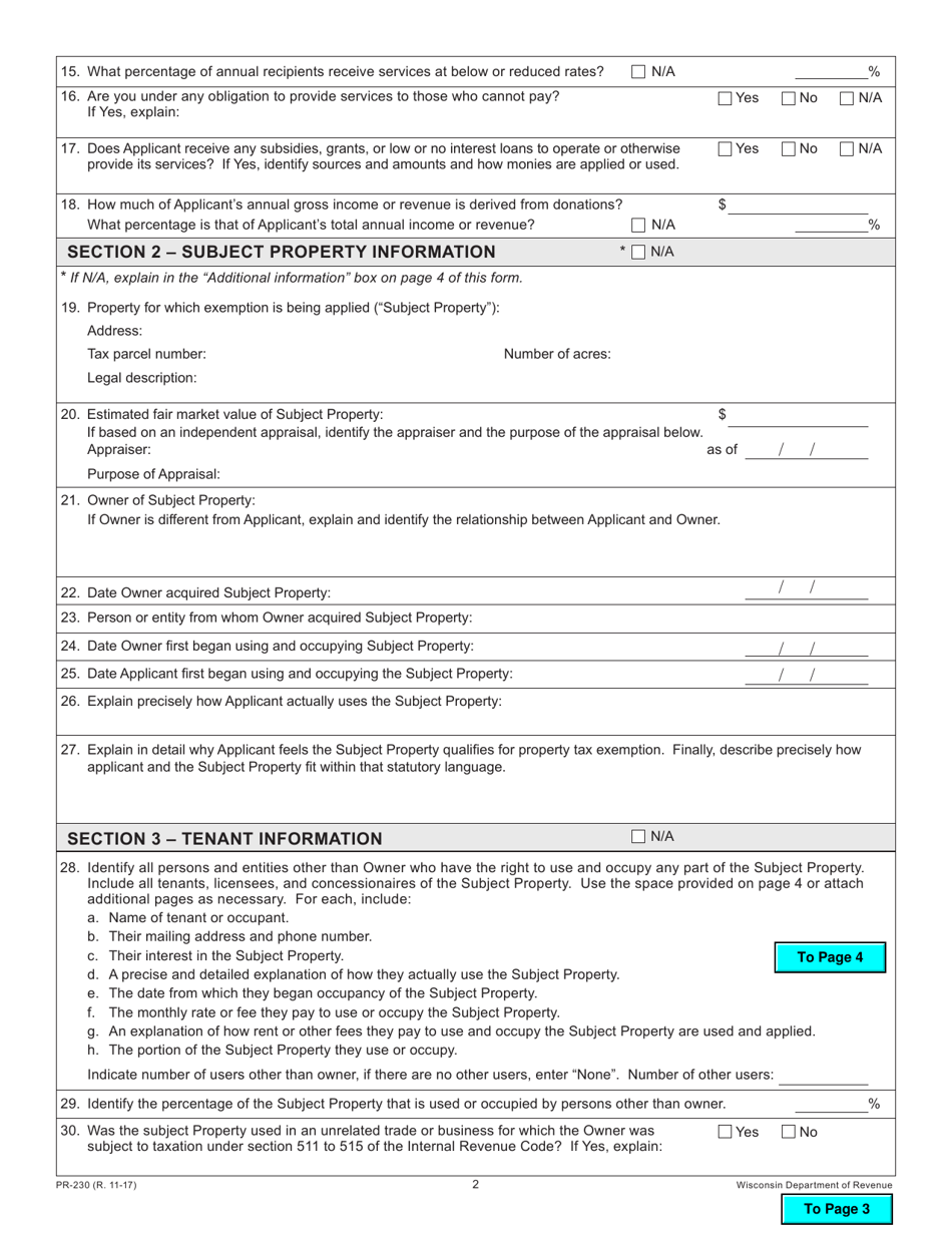 Form PR-230 Property Tax Exemption Request - Wisconsin, Page 2