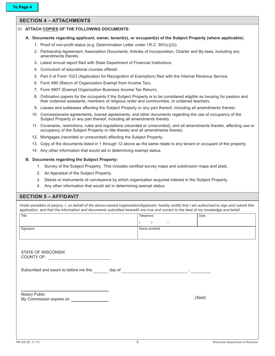 Form PR-230 Property Tax Exemption Request - Wisconsin, Page 3
