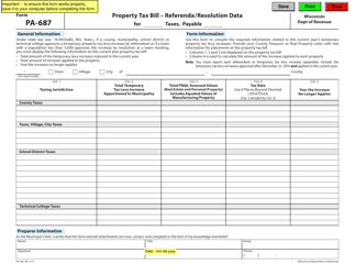 Document preview: Form PA-687 Property Tax Bill - Referenda/Resolution Data - Wisconsin