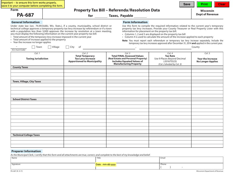 Form PA-687 - Fill Out, Sign Online and Download Fillable PDF ...