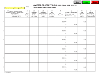 Form PA-5/659 Omitted Property Roll - Wisconsin