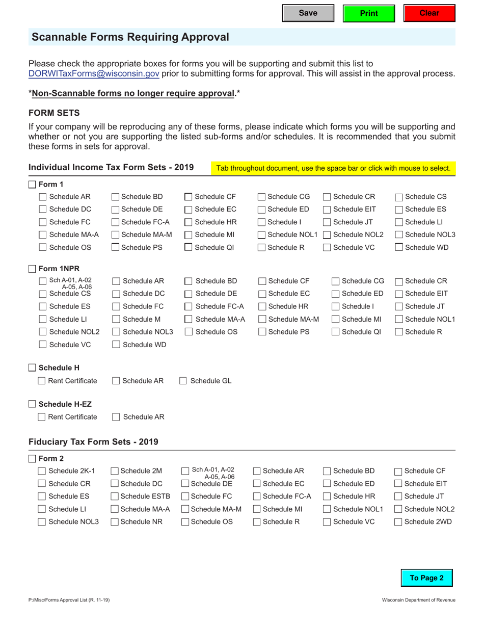 Scannable Forms Requiring Approval - Wisconsin, Page 1