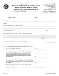 Form MT-001 Report of Net Proceeds Occupation Tax on Mining of Metallic Minerals - Wisconsin