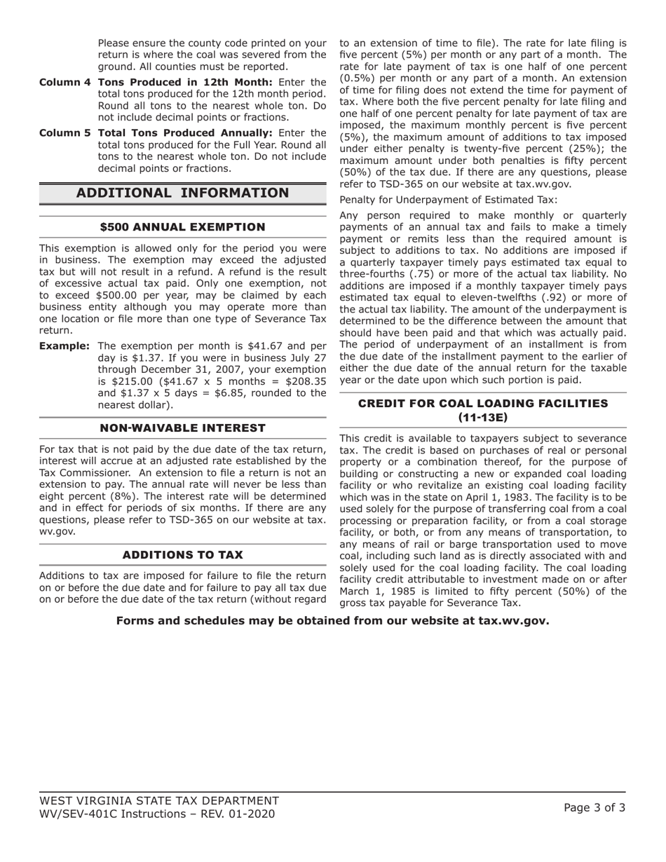 Instructions for Form WV / SEV-401C Annual Coal Severance Tax Return - West Virginia, Page 3