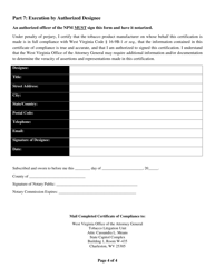 Non-participating Manufacturer Quarterly Certificate of Compliance - West Virginia, Page 4