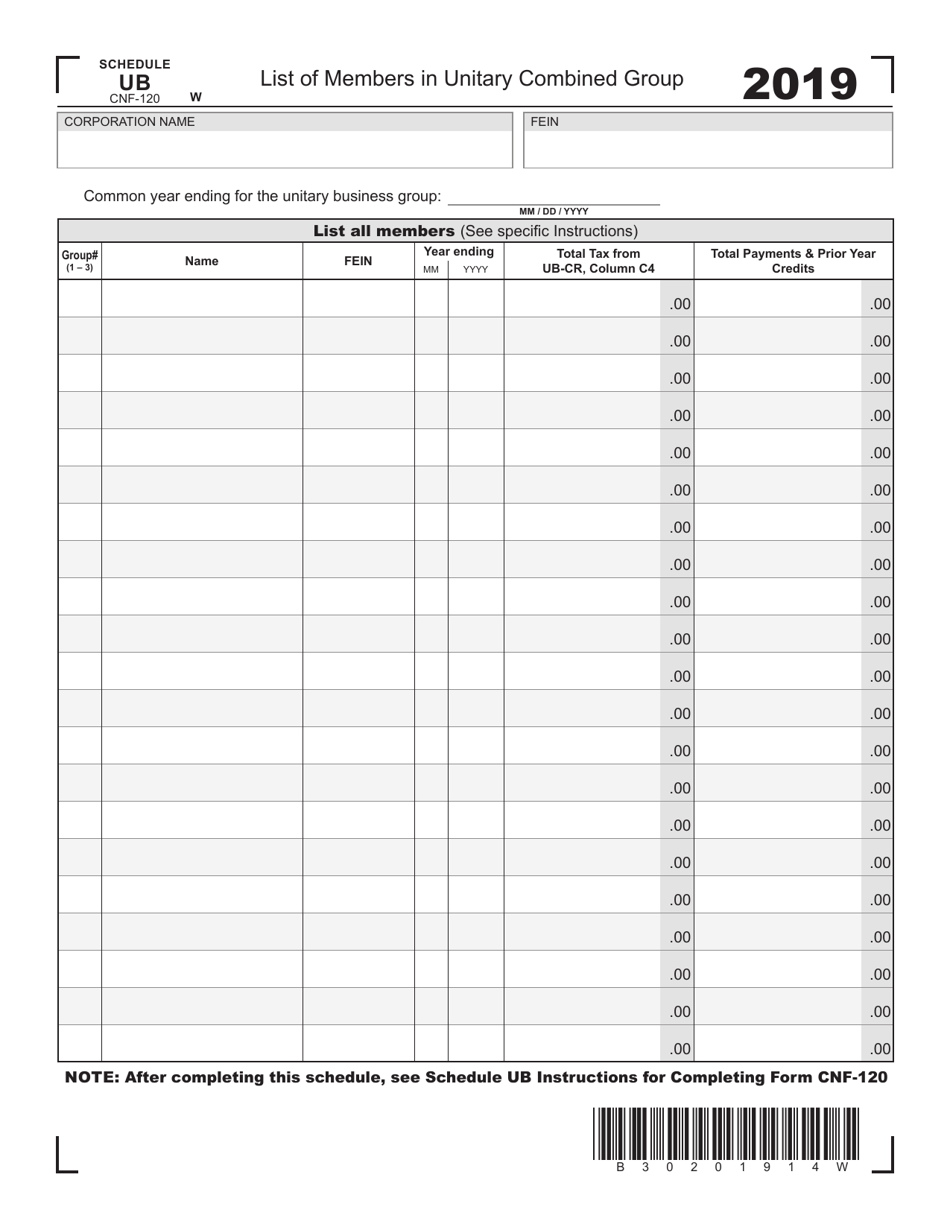 Form CNF120 Schedule UB Download Printable PDF or Fill Online List of