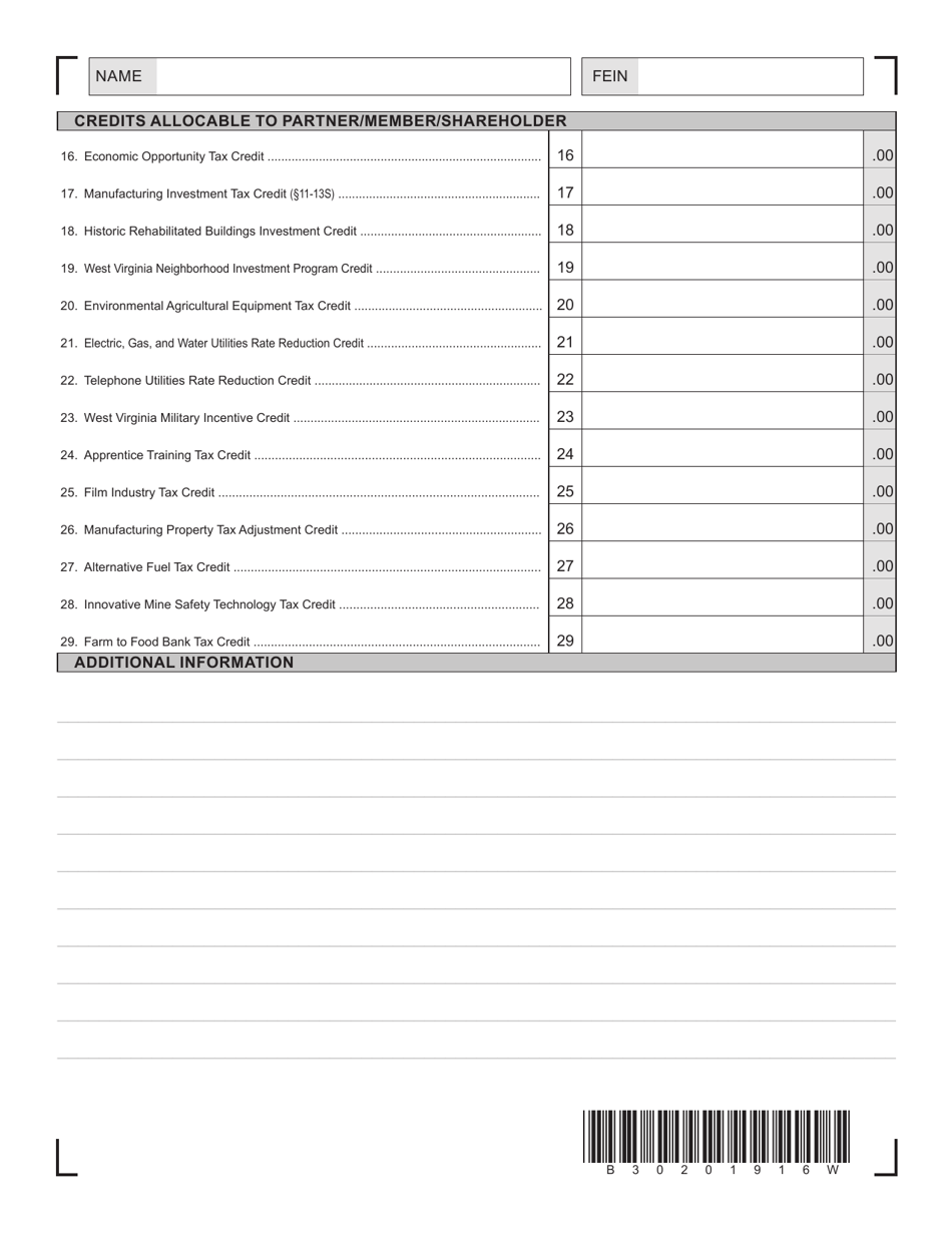 Schedule K-1C Schedule of Wv Partner / Shareholder / Member / Beneficiary Information for Corporations Subject to Corporate Income Tax - West Virginia, Page 2