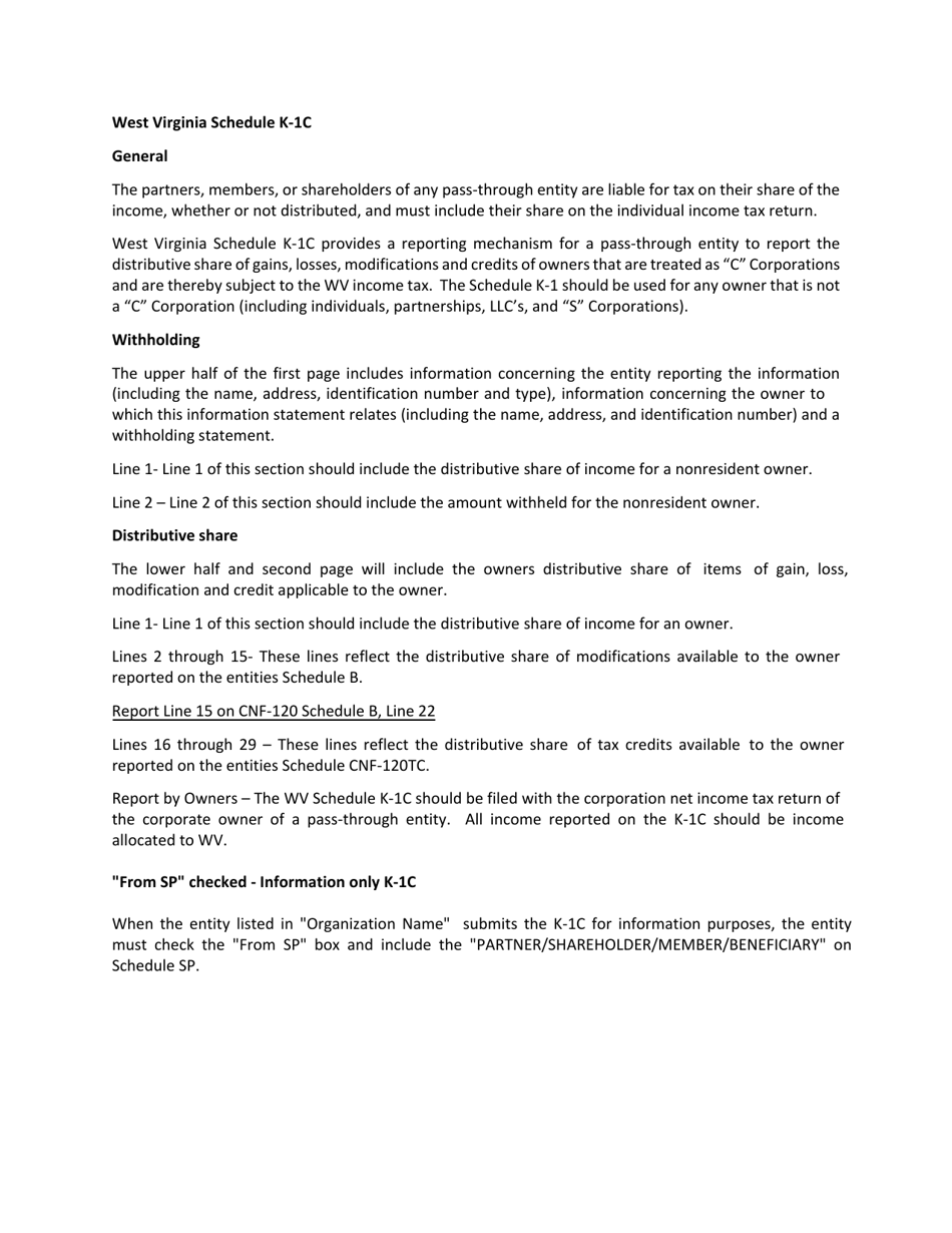 Schedule K-1C Schedule of Wv Partner / Shareholder / Member / Beneficiary Information for Corporations Subject to Corporate Income Tax - West Virginia, Page 3