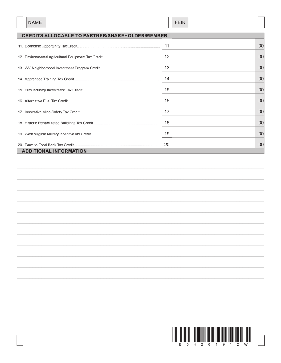 Schedule K-1 Schedule of Wv Partner / Shareholder / Member / Beneficiary Income, Loss, Modification, Credits, and Withholding - West Virginia, Page 2