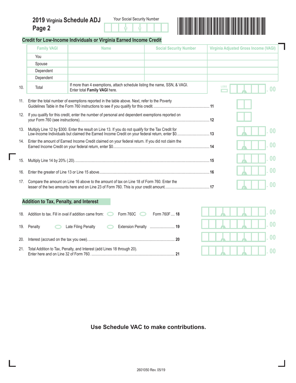 Form 760 Schedule Adj 2019 Fill Out Sign Online And Download Fillable Pdf Virginia 9185