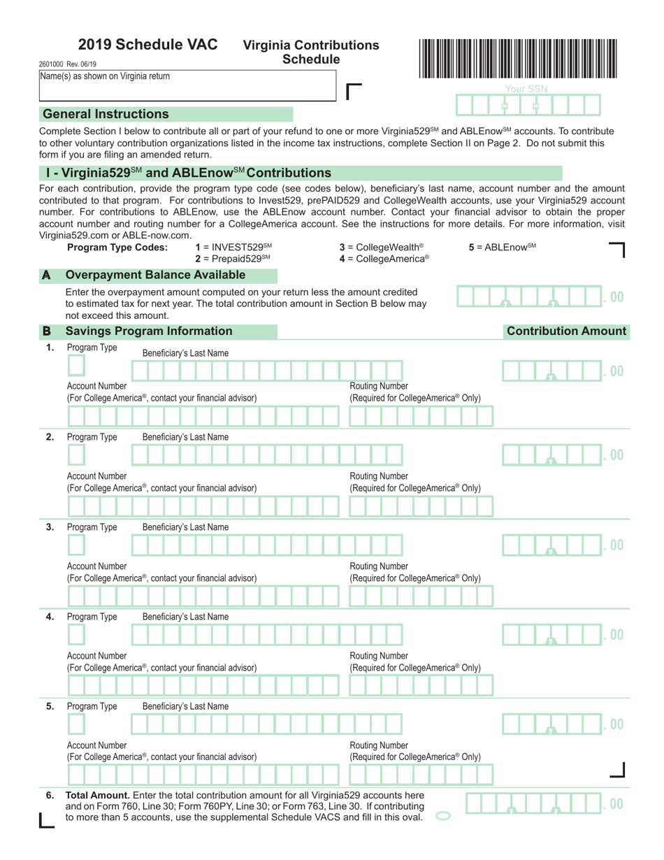 Schedule VAC Virginia Contributions Schedule - Virginia, Page 1