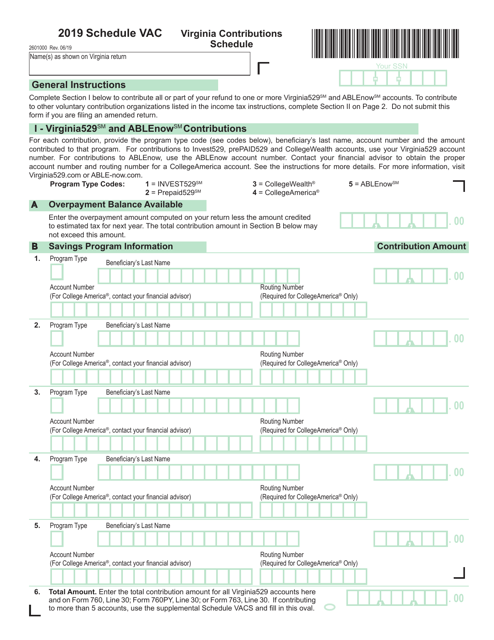 Schedule VAC 2019 Printable Pdf