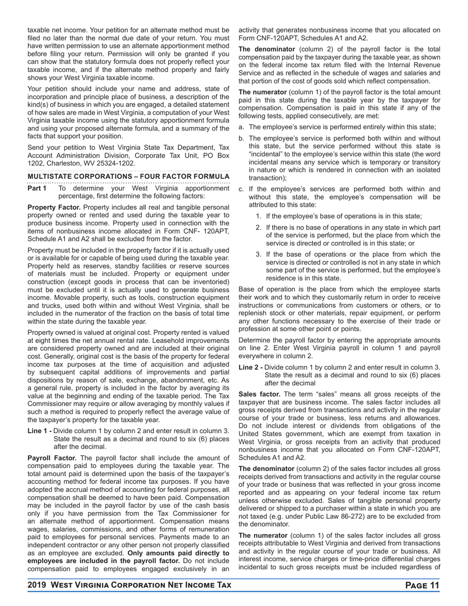 Instructions for Form CNF-120 West Virginia Corporation Net Income Tax Return - West Virginia, Page 11