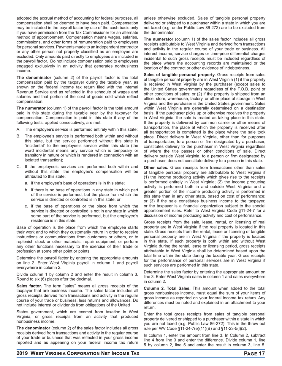 Instructions for Form CNF-120 West Virginia Corporation Net Income Tax Return - West Virginia, Page 17