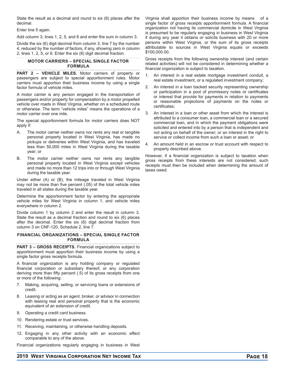 Instructions for Form CNF-120 West Virginia Corporation Net Income Tax Return - West Virginia, Page 18