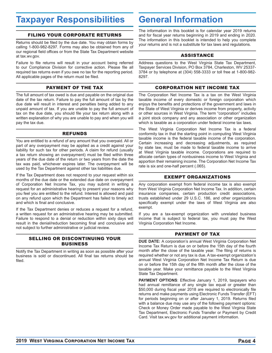 Instructions for Form CNF-120 West Virginia Corporation Net Income Tax Return - West Virginia, Page 4
