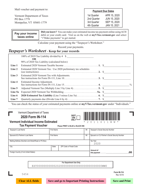 Form IN-114 2020 Printable Pdf