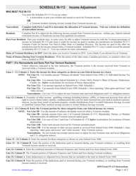 Instructions for Schedule IN-113 Vermont Income Adjustment Calculations - Vermont