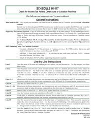 Document preview: Instructions for Schedule IN-117 Vermont Credit for Income Tax Paid to Other State or Canadian Province - Vermont
