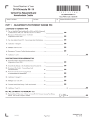 Document preview: Form IN-111 Schedule IN-119 Vermont Tax Adjustments and Nonrefundable Credits - Vermont, 2019