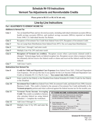 Instructions for Schedule IN-119 Vermont Tax Adjustments and Nonrefundable Credits - Vermont